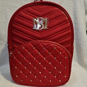 NEW w/ TAGS Badgley Mischka Backpack Vegan LEATHER Red Quilted Backpack L